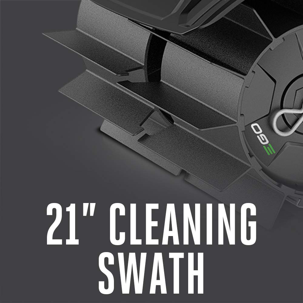 EGO Power+ rubber broom attachment, detachable guard prevents debris buildup.