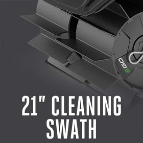 EGO Power+ rubber broom attachment, detachable guard prevents debris buildup.