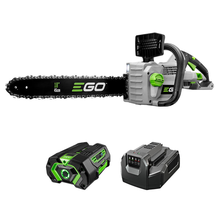 EGO Power+ CS1803 18-inch bar cutting wood with cordless precision