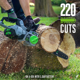 EGO Power+ CS1803 tool-free chain tensioning dial in use