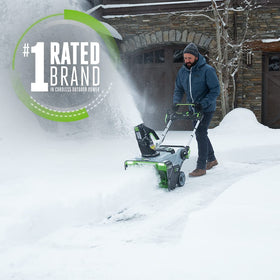 EGO Power+ 56V ARC Lithium batteries powering cordless snow removal