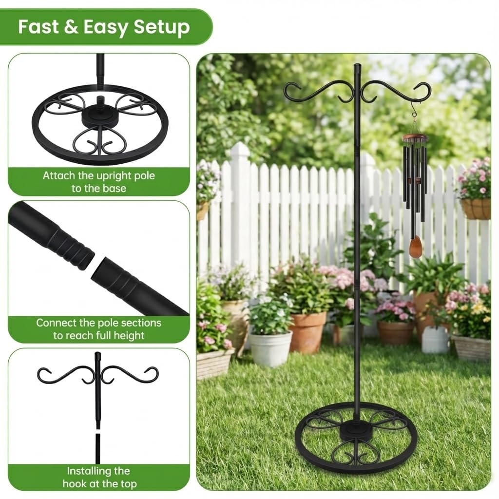 EGOMYRON double hooks create a balanced display for wind chimes and feeders