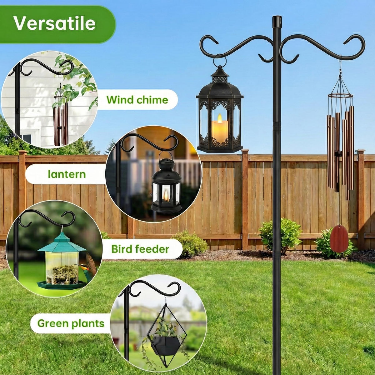 EGOMYRON ideal stand for wind chimes and hummingbird feeders on patios and gardens