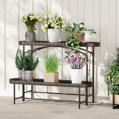 EHONXI 2-tier metal plant stand displays sturdy indoor greenery.