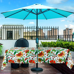 EHouseHome zippered tablecloth around center umbrella hole enables quick installation.