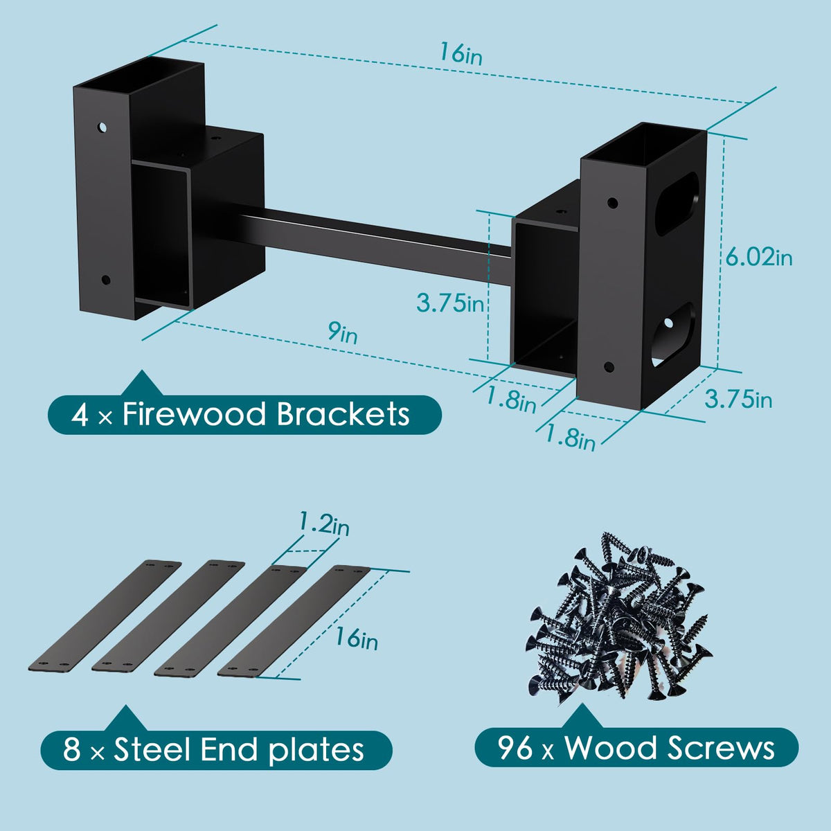 Eibikdi black finish firewood rack blends with outdoor spaces.