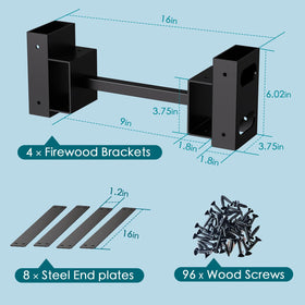 Eibikdi black finish firewood rack blends with outdoor spaces.