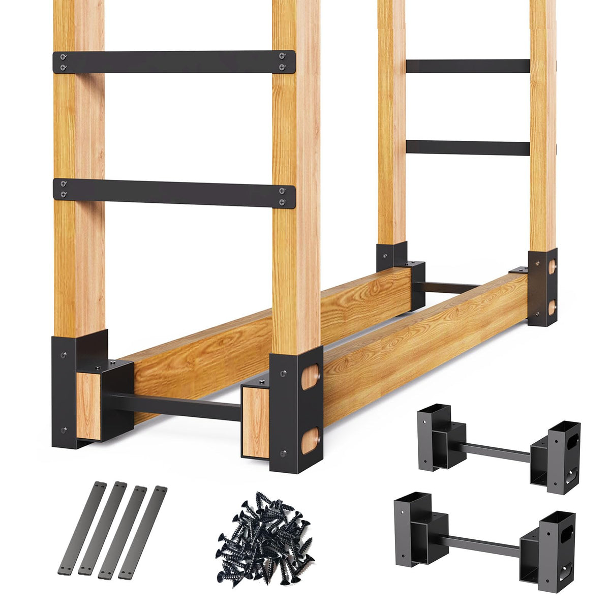 Eibikdi firewood rack outdoor with adjustable length for flexible storage.