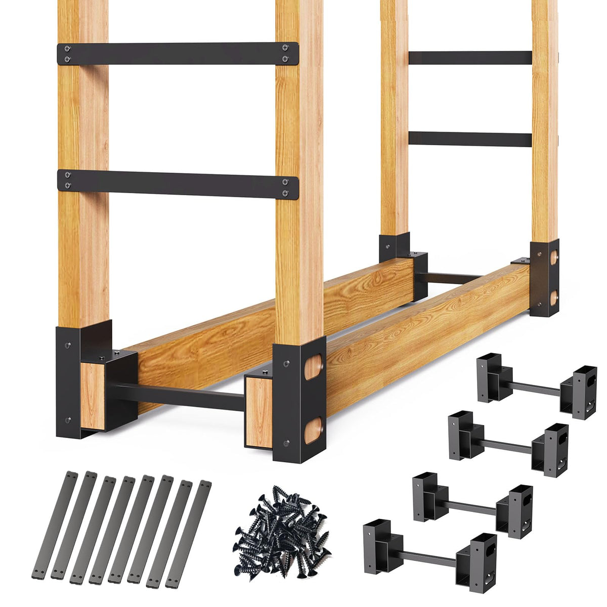 Eibikdi firewood rack outdoor assembly shows sturdy brackets for organized wood storage.