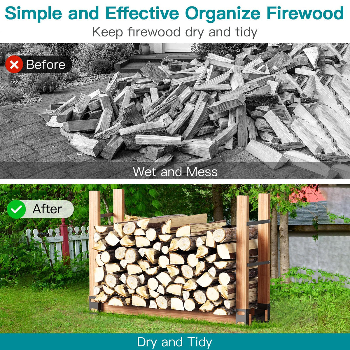 Eibikdi log stacking stand brackets kit keeps wood neatly organized.