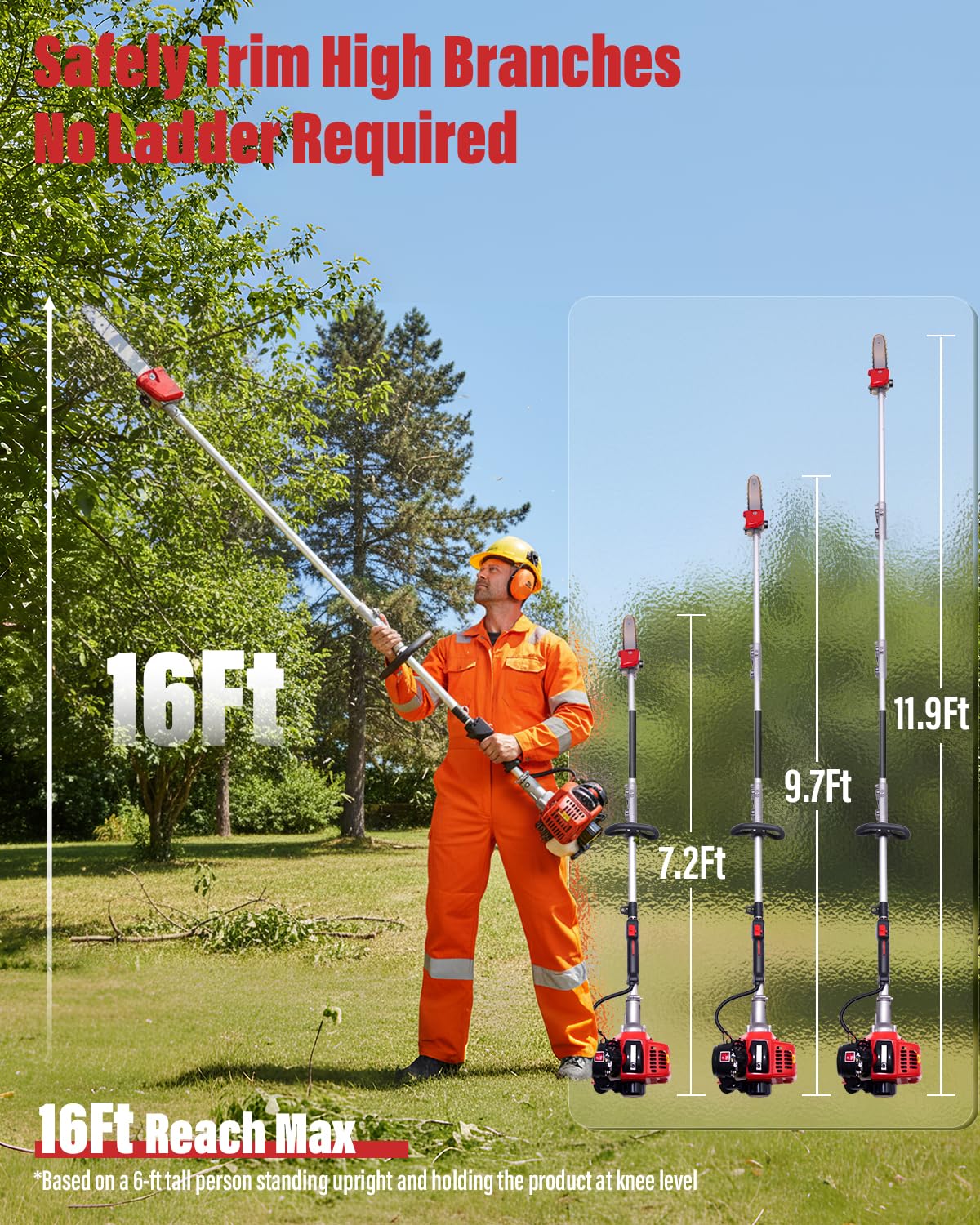 EIDOWA 3.5HP gas pole saw delivers strong cuts on hardwood limbs.