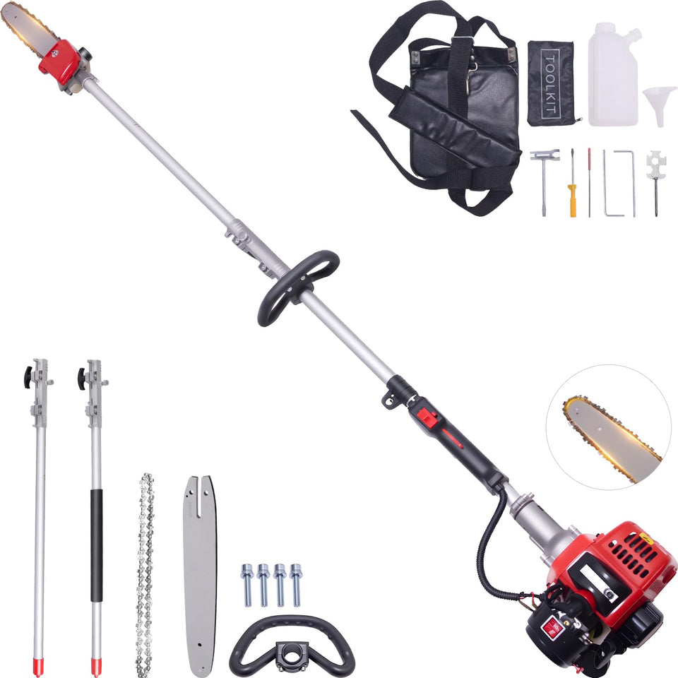 EIDOWA 48cc gas pole saw with reach for taller branches from ground.