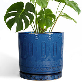Eightpot blue ceramic 10-inch planter adds color and style to indoor spaces.