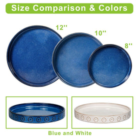 Eightpot blue ceramic plant saucer features a deep rim to catch drips.