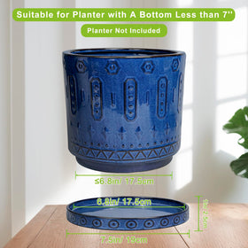 Eightpot blue ceramic saucer fits 4 to 6 inch pots, protecting surfaces from overwatering.