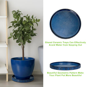 Eightpot blue ceramic saucer suitable for indoor and outdoor use, keeps pots stable.