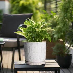 Eightpot 10in ceramic planter side view in white for versatile decor.