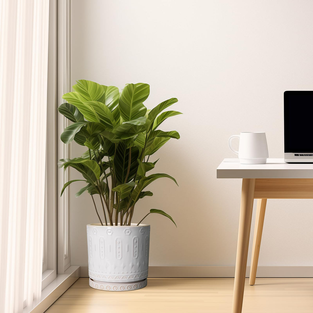 Eightpot 10in planter with plant indoors for green spaces.