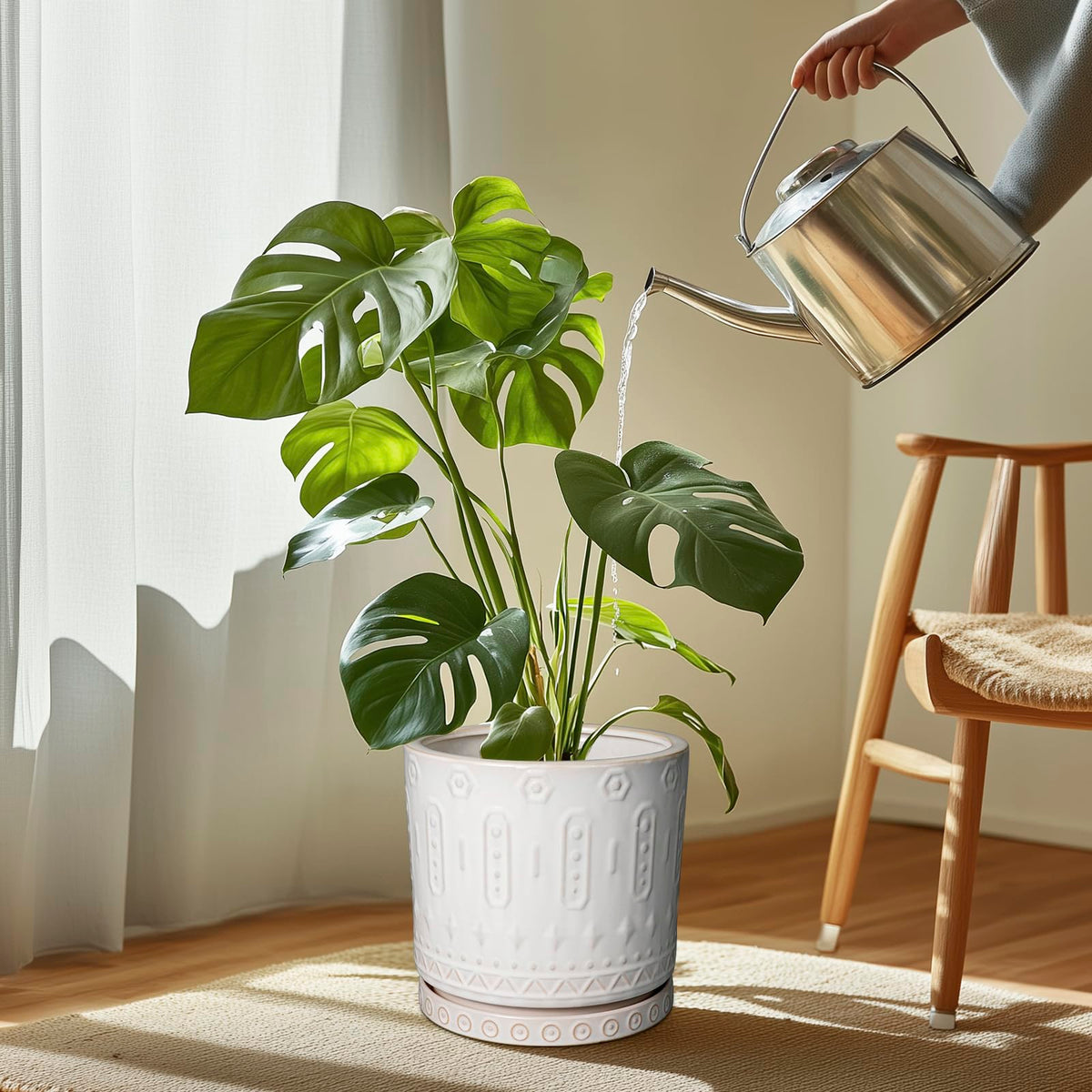 Eightpot ceramic saucer cream white, indoor-outdoor use, adds stylish moisture control.