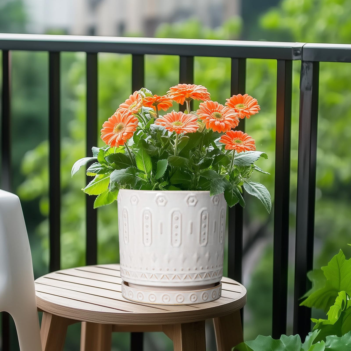 Eightpot ceramic saucer with glaze pattern enhances plant display and decor.