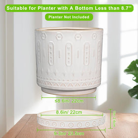 Eightpot plant saucer with geometric pattern in cream, blends with décor.