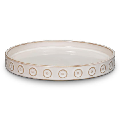 Eightpot ceramic cream-white tray, 7.5-inch diameter, ideal for indoor plant drainage.