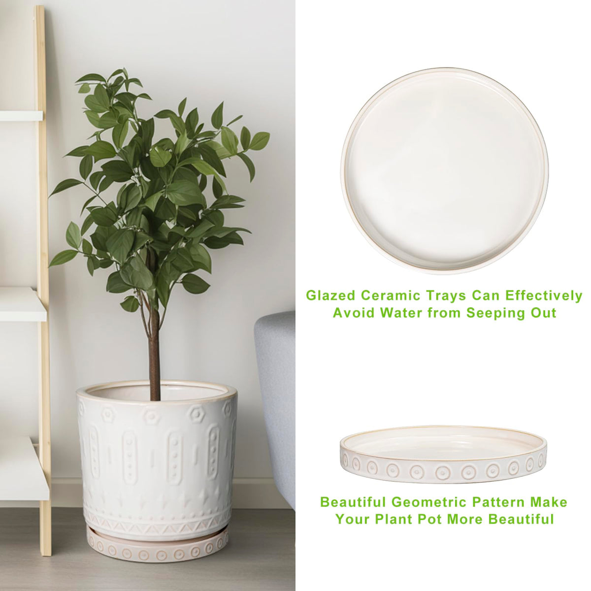 Eightpot ceramic tray fits pot bases from 4 to 6 inches.