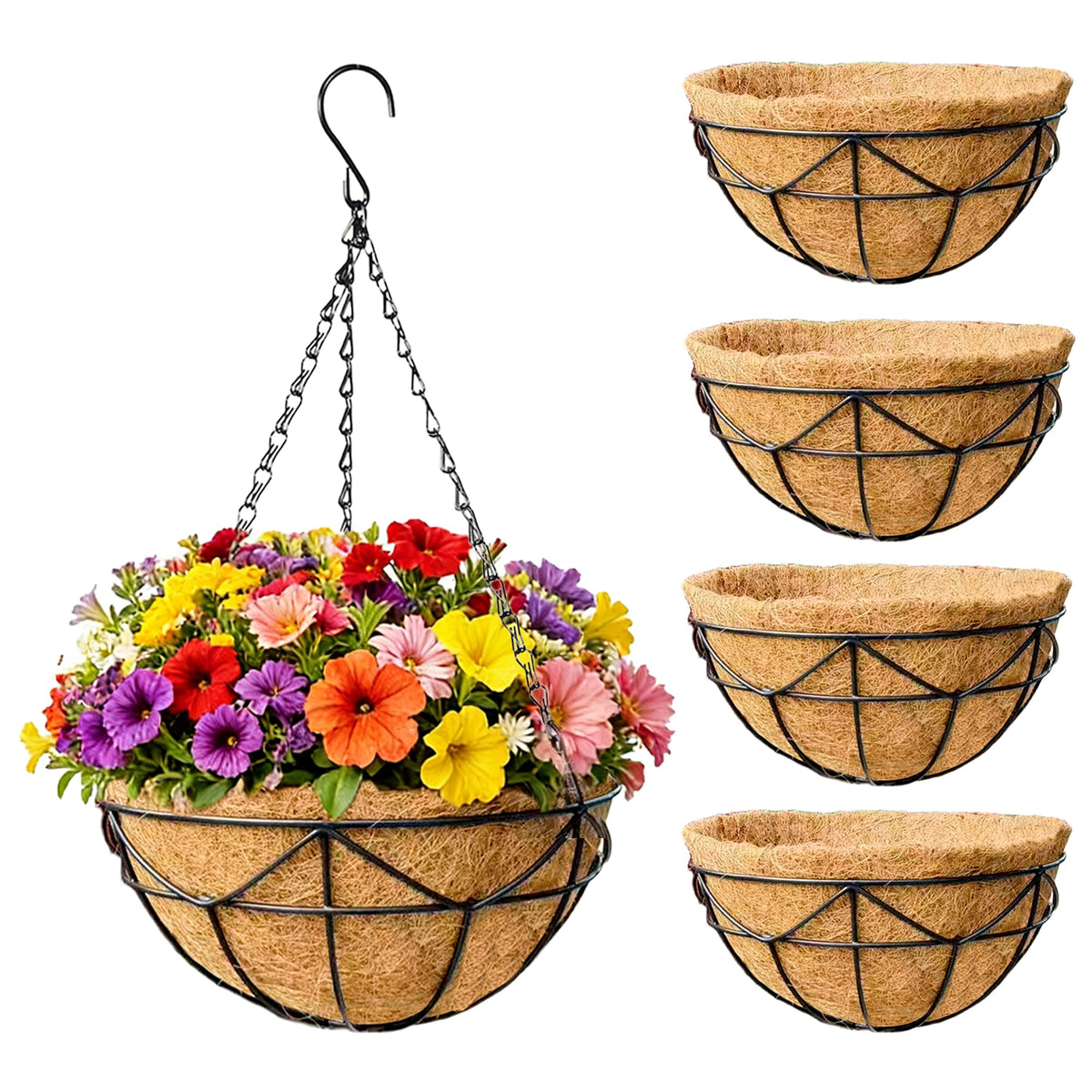EIMQUVW 14-inch hanging basket assembly ready for outdoor display, easy to install.