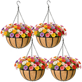 EIMQUVW black flat iron planter basket with coco liner for outdoor display and airy roots