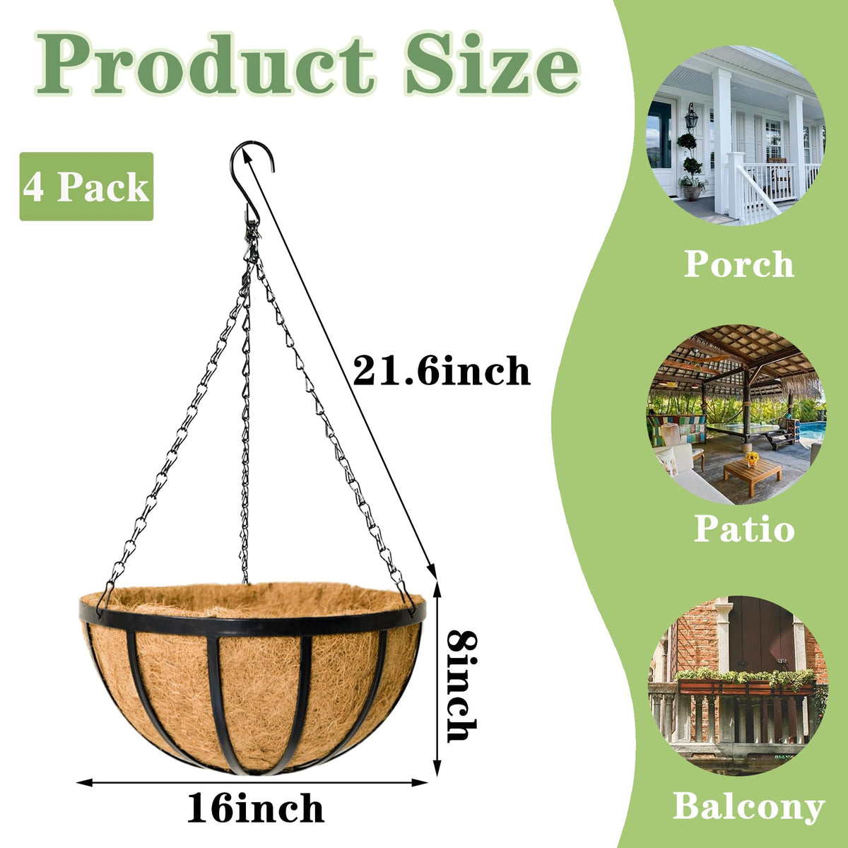 EIMQUVW rust-resistant metal planter basket suitable for patios and balconies