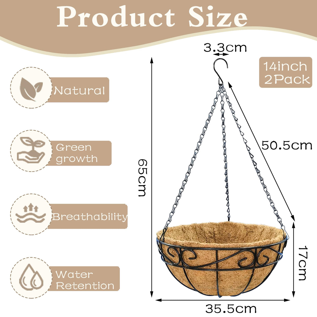 EIMQUVW coconut fiber liner detail promoting airflow to plants