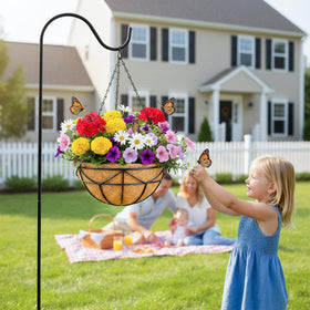 EIMQUVW front porch garden setup featuring four baskets in layered display.