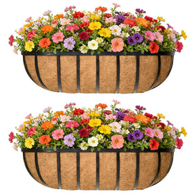 EIMQUVW 16-inch horse trough balcony planter with coconut liner on a durable iron frame.