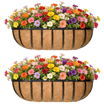 EIMQUVW 16-inch horse trough balcony planter with coconut liner on a durable iron frame.