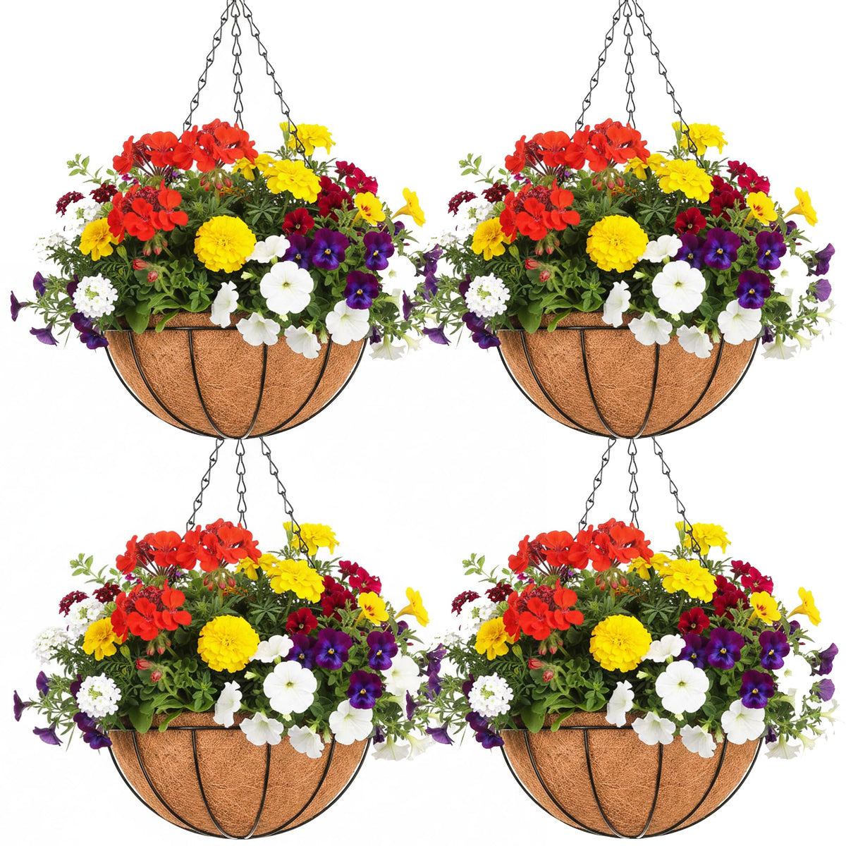 EIMQUVW outdoor metal hanging planters basket in a 4-pack for deck and garden decor