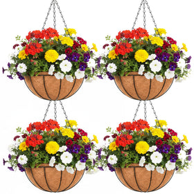 EIMQUVW outdoor metal hanging planters basket in a 4-pack for deck and garden decor