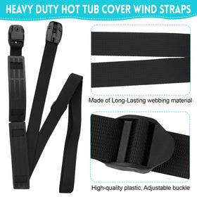 EINDER adjustable hot tub cover straps showing 67–116 inch range.