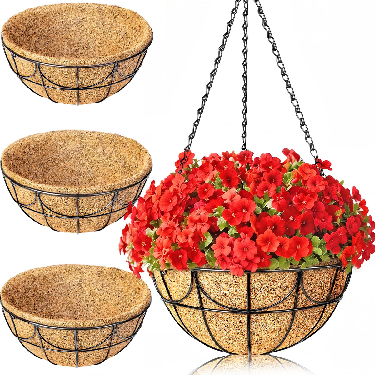 EINYEXW 13.5-inch wire hanging basket on a sunny patio for vibrant trailing plants
