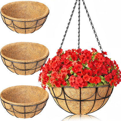 EINYEXW 13.5-inch wire hanging basket on a sunny patio for vibrant trailing plants