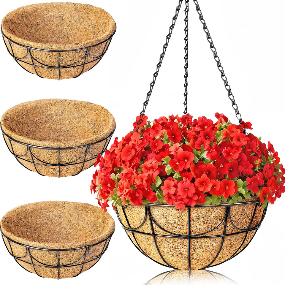 EINYEXW 13.5-inch wire hanging basket on a sunny patio for vibrant trailing plants