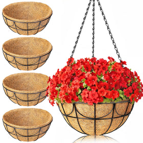 EINYEXW 13.5-inch wire hanging basket highlights open geometric pattern for stylish outdoor decor.