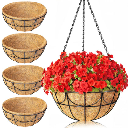 EINYEXW 13.5-inch wire hanging basket highlights open geometric pattern for stylish outdoor decor.
