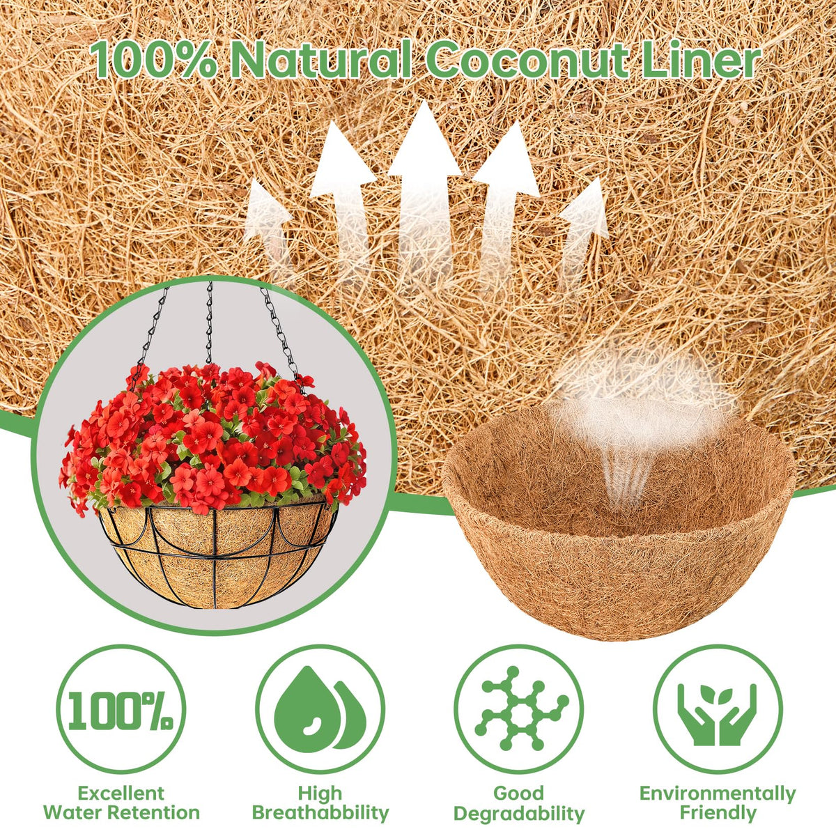 EINYEXW unfolded coconut liner ready for quick planter setup and improved aeration