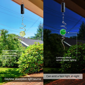 Eiryhope wind spinner stabilizer glows after sun, enhancing garden aesthetics
