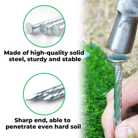 EISENSP spiral stake shows secure hold with ground penetration depth in soil.