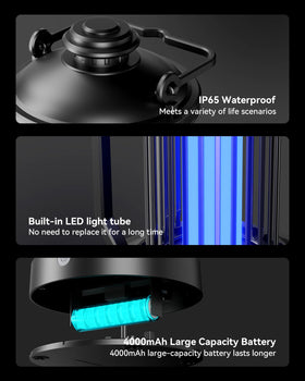 Ejonix bug zapper with outdoor-lantern-light attracts and zaps pests while offering illumination.