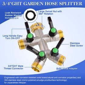 EJW brass hose splitter with durable coating for outdoor use.
