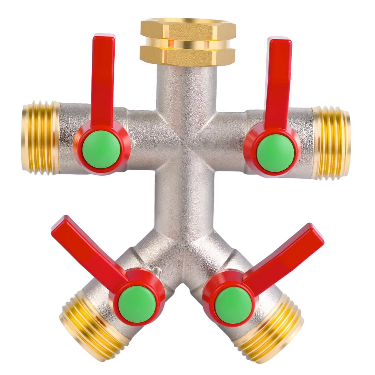 EJW Hose Splitter 4-Way brass body for outdoor watering durability