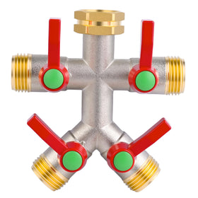 EJW Hose Splitter 4-Way brass body for outdoor watering durability