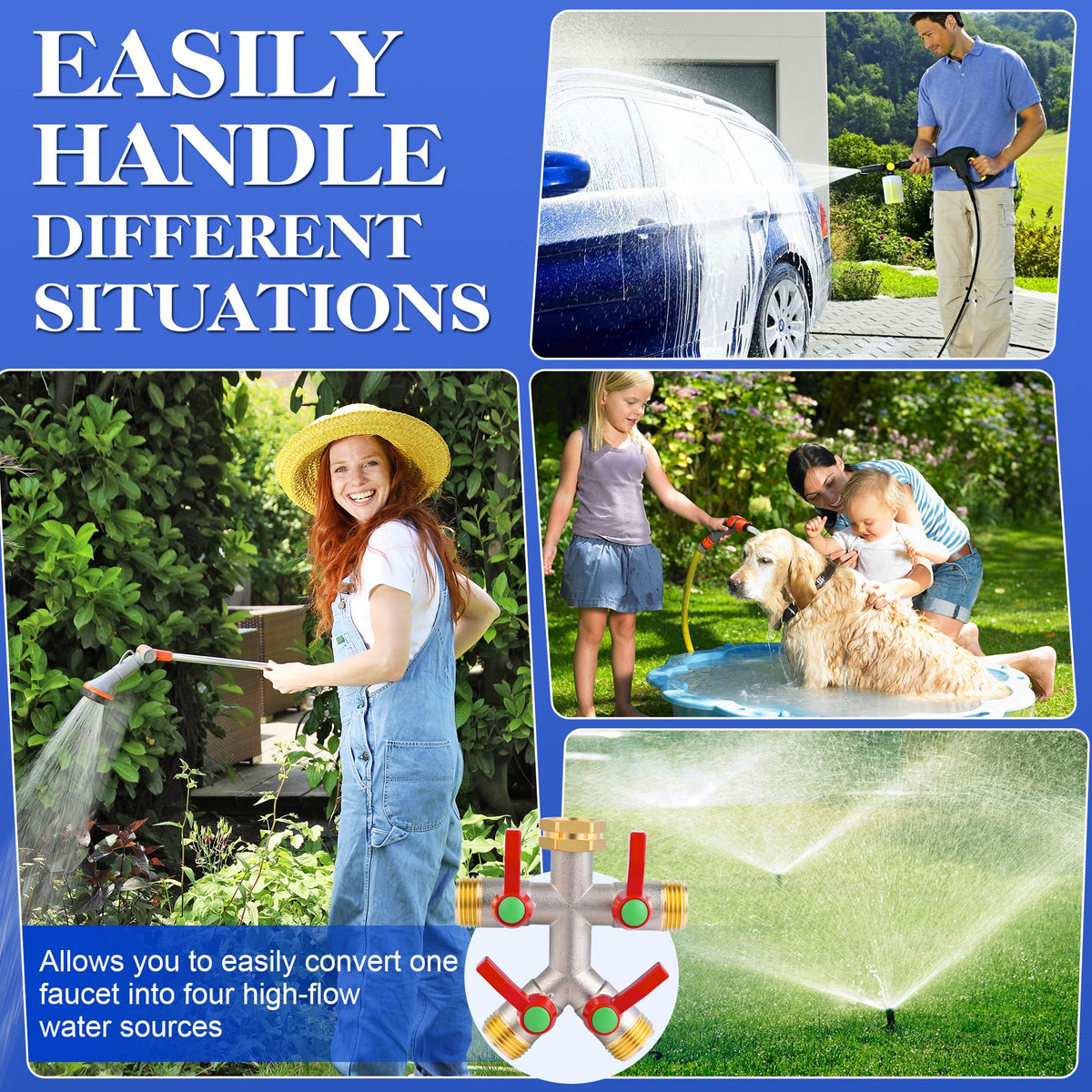 EJW Hose Splitter installed on faucet demonstrates tool-free, secure connection
